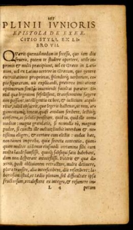 Plinii Iunioris Epistola De Exercitio Styli, Ex Libro VII.