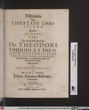 Disputatio De Libertate Christiana