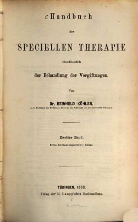 Handbuch der speciellen Therapie, einschliesslich der Behandlung der Vergiftungen. II