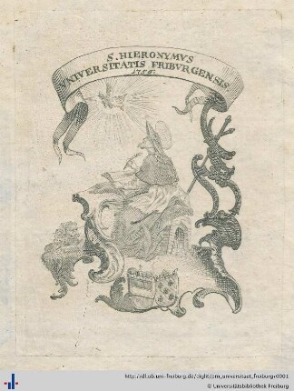 Wappen-Exlibris (Aus: UB Freiburg, D 2869,b) "S. Hieronymus Universitatis Friburgensis. 1756"