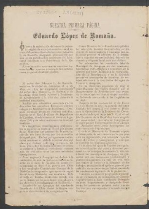 Eduardo López de Romaña - [Biografía] : Nuestra primera página