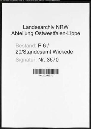 Sterberegister Standesamt Wickede