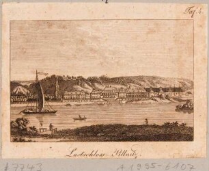 Schloss Pillnitz bei Dresden vom linken Ufer über die Elbe gesehen