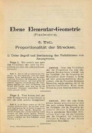 Lehrbuch der ebenen Elementar-Geometrie (Planimetrie) : für den Schulunterricht und das Selbststudium, 6. Proportionalität der Strecken