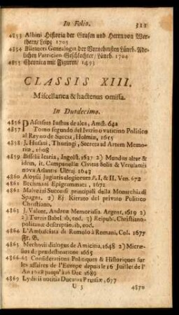 Classis XIII. Miscellanea & hactenus omissa