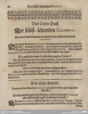 Das Erste Capitel. Von denen bey den alten Geometris und Feldmessern gebräuchlichen Maassen?