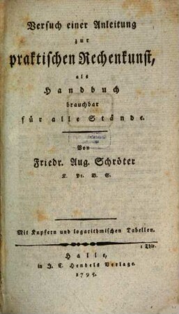 Versuch einer Anleitung zur praktischen Rechenkunst