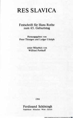 Res Slavica : Festschrift für Hans Rothe zum 65. Geburtstag