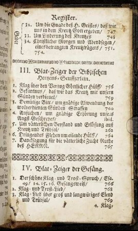 III. Blat-Zeiger der Biblischen Hertzens-Seuffzerlein.