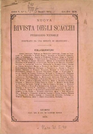 Nuova rivista degli scacchi : periodico mensile. 5. 1879 = Ser. 2