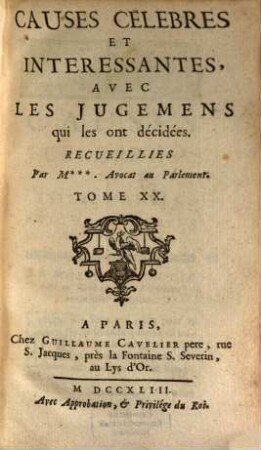 Causes Célèbres Et Interessantes Avec Les Jugemens qui les ont décidées, 20