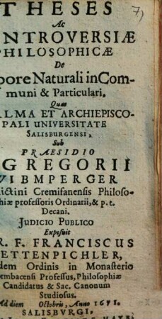 Theses ac controversiae philosophicae de corpore naturali ...