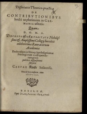 Diss. ... de contributionibus hodie ut plurimum in Germania usitatis