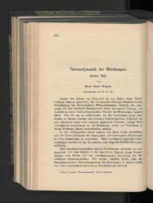 Thermodynamik der Mischungen. Erster Teil.