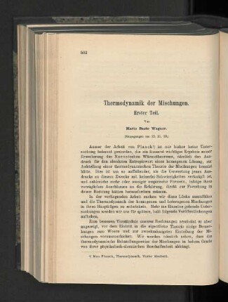 Thermodynamik der Mischungen. Erster Teil.
