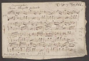 Impromptu brillant, pf, op. 222 - BSB Mus.Schott.Ha 2897-2 : [at bottom right of p. 12:] Titel. Impromptu brillant // et non difficile, sur un // Pastorale de l'Opera Guillaume // Tell, de J: [!] Rossini. composè // pour le Pianoforte par // Charles Czerny. Oeuvre 222. // [at center:] Eigenthum der Verleger // Hrn B Schott's Söhne // in Mainz. im Dec: 1829 // CCzernÿ
