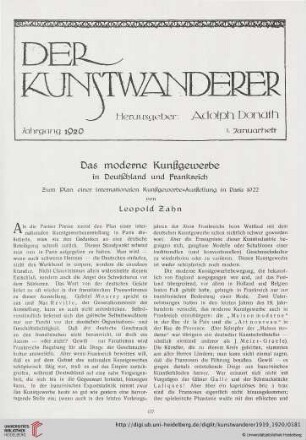 1: Das moderne Kunstgewerbe in Deutschland und Frankreich : zum Plan einer internationalen Kunstgewerbe-Ausstellung in Paris 1922
