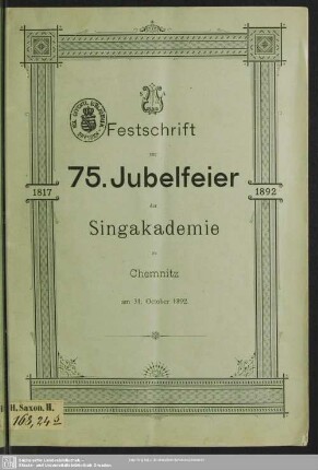 Festschrift zur 75. Jubelfeier der Singakademie zu Chemnitz am 31. October 1892