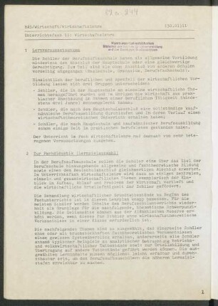 Unterrichtsfach 11: Wirtschaftslehre