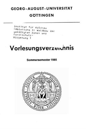 SS 1985: Vorlesungsverzeichnis