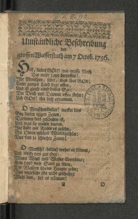 Umständliche Beschreibung der grossen Wasserfluth am 7 Octob. 1756.