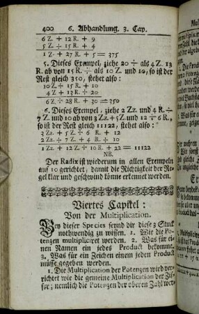 Viertes Capitel: Von der Multiplication.
