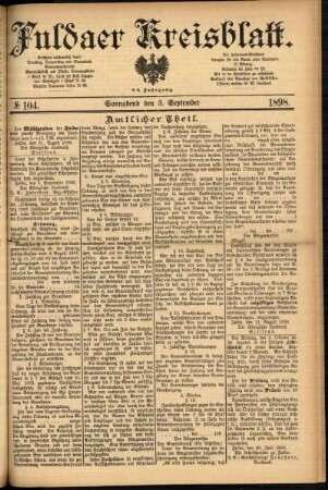 Erste Ausgabe vom Samstag, den 03. September 1898.