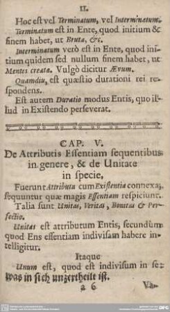 Cap. V. De Attributis Essentiam sequentibus in genere, et de Unitate in specie.