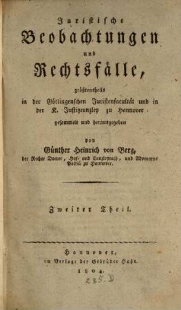 Juristische Beobachtungen und Rechtsfälle, 2