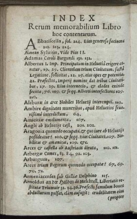 Index Rerum memorabilium Libro hoc contentarum.