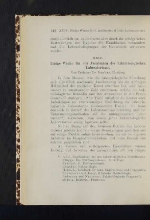 XXIV. Einige Winke für den Assistenten des bakteriologischen Laboratoriums