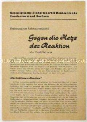 Flugschrift der SED gegen Angriffe auf die Partei aus den Westzonen