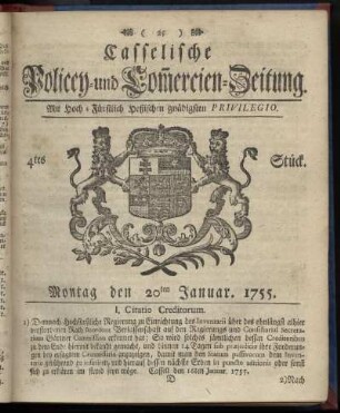 4tes Stueck, Montag den 20ten Januar 1755