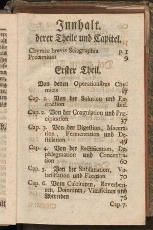 Innhalt derer Theile und Capitel