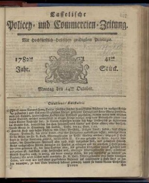 41tes Stueck, Montag den 14ten October. 1782