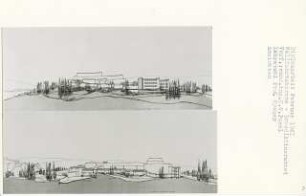 Wallfahrtskirche, Benediktinerabtei (Diplomarbeit bei Willy Kreuer): Ansichten von Süden und Osten 1:200