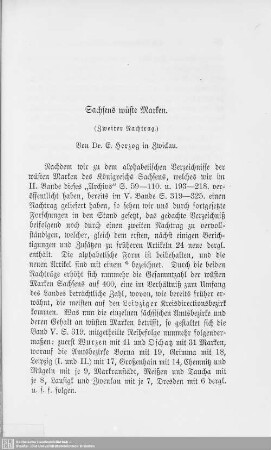 Sachsens wüste Marken. (Zweiter Nachtrag)