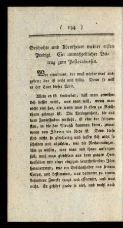 Geschichte und Abentheuer meiner ersten Predigt. Ein unmaßgeblicher Beitrag zum Pastoralwesen