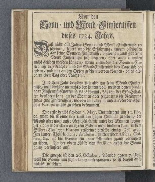 Von den Sonn- und Mond-Finsternissen dieses 1734. Jahrs.