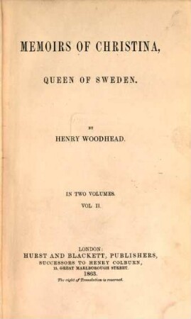 Memoirs of Christina, Queen of Sweden : In 2 volumes, II