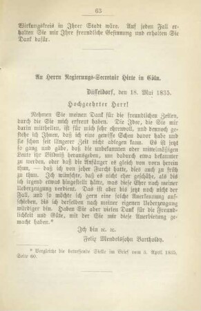 An Herrn Regierungs-Secretair Hirte in Cöln. Düsseldorf, den 18. Mai 1835