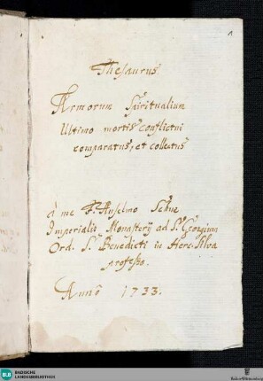 Thesaurus armorum spiritualium ultimo mortis conflictui comparatus et collectus - Cod. Donaueschingen 352
