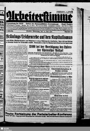 Arbeiterstimme : Tageszeitung der Kommunistischen Partei Deutschlands, Sektion der Kommunistischen Internationale, Bezirk Sachsen, Verbreitungsgebiet Ostsachsen