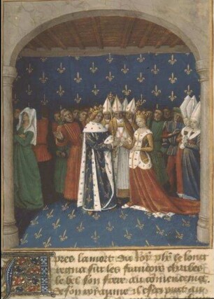 Grandes Chroniques de France — Hochzeit Karls IV. des Schönen und der Maria von Luxemburg, Folio 332