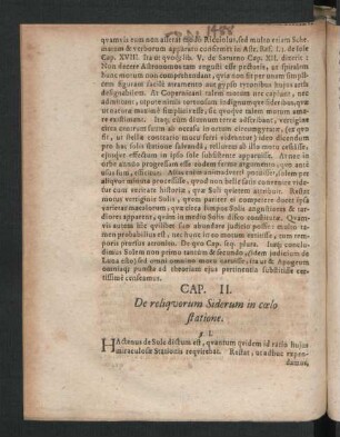 Cap. II. De reliquorum Siderum in coelo statione.