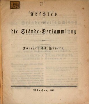 Abschied für die Stände-Versammlung des Königreichs Bayern
