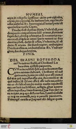 Des. Erasmi Roterodami. De ratione studii ad Christianu Lubecensem epistola parenetica