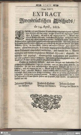 Num. XXIV. Extract Zweybrückischen Abschieds, de 14. April, 1611