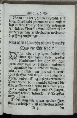Was die Ehr seye?