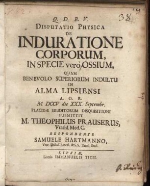Disputatio Physica De Induratione Corporum, In Specie verò Ossium